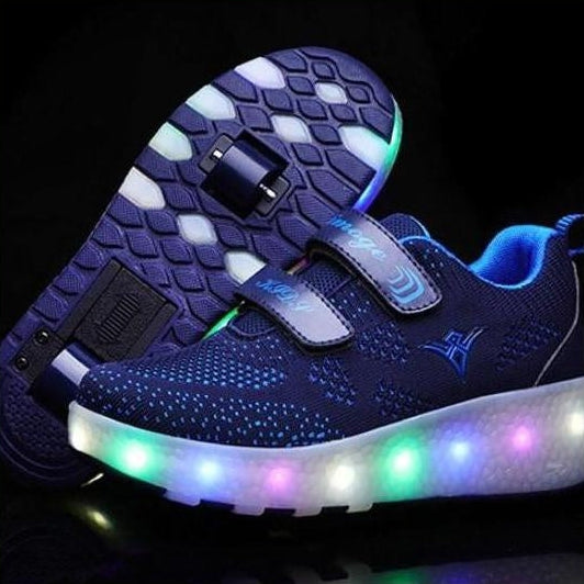 Dark Blue Led Shoes With Two Wheels And Usb Charging | Unisex Led Shoes | whatagift.com.au.