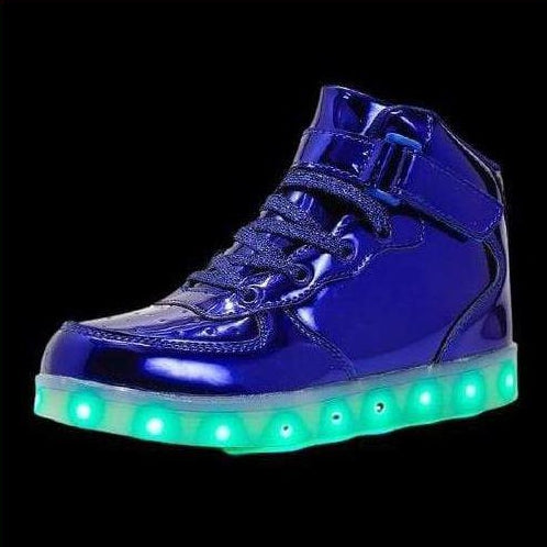 Led High Top Blue Shiny Shoes | Led Lights Up Shoes For Kids And Adults | whatagift.com.au.