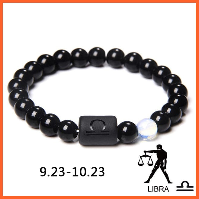 whatagift.com.au Libra / 21CM 12 Constellation Zodiac Signs Beads Couples Black Onyx Bracelet