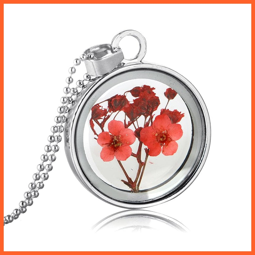 whatagift.com.au M 1Pcs Round Clear Pressed Preserved Fresh Flower Charms Resin Pendants | Rose Petal Pendant Chain Necklace