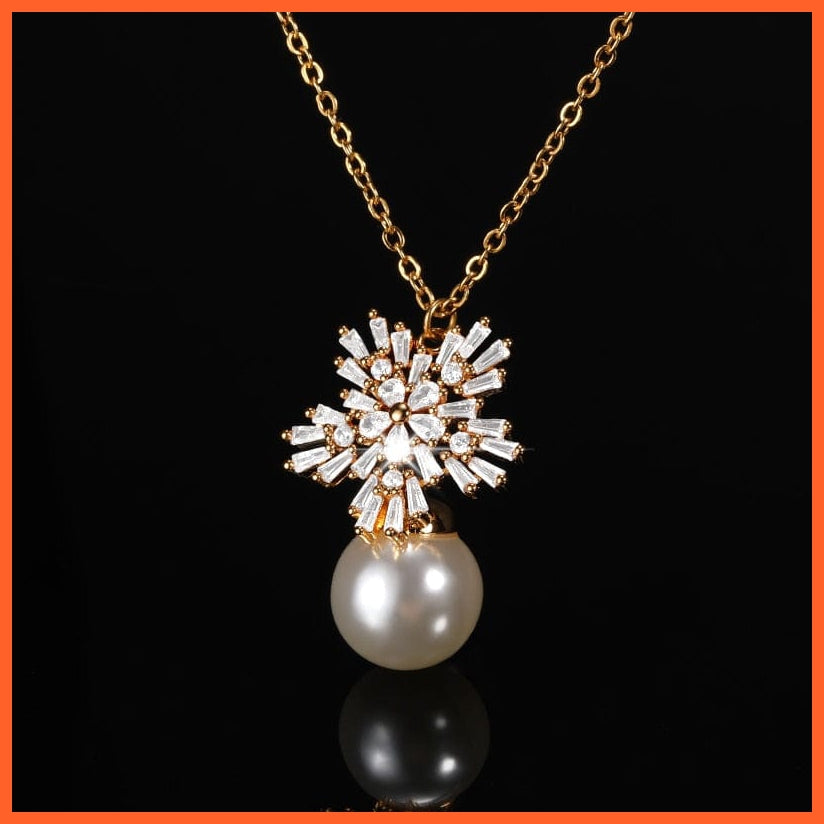 whatagift.com.au N03829G-necklace / CN Pearl Earrings Fashion Snowflake Crystal Earrings For Women | Charm Zircon Jewellery