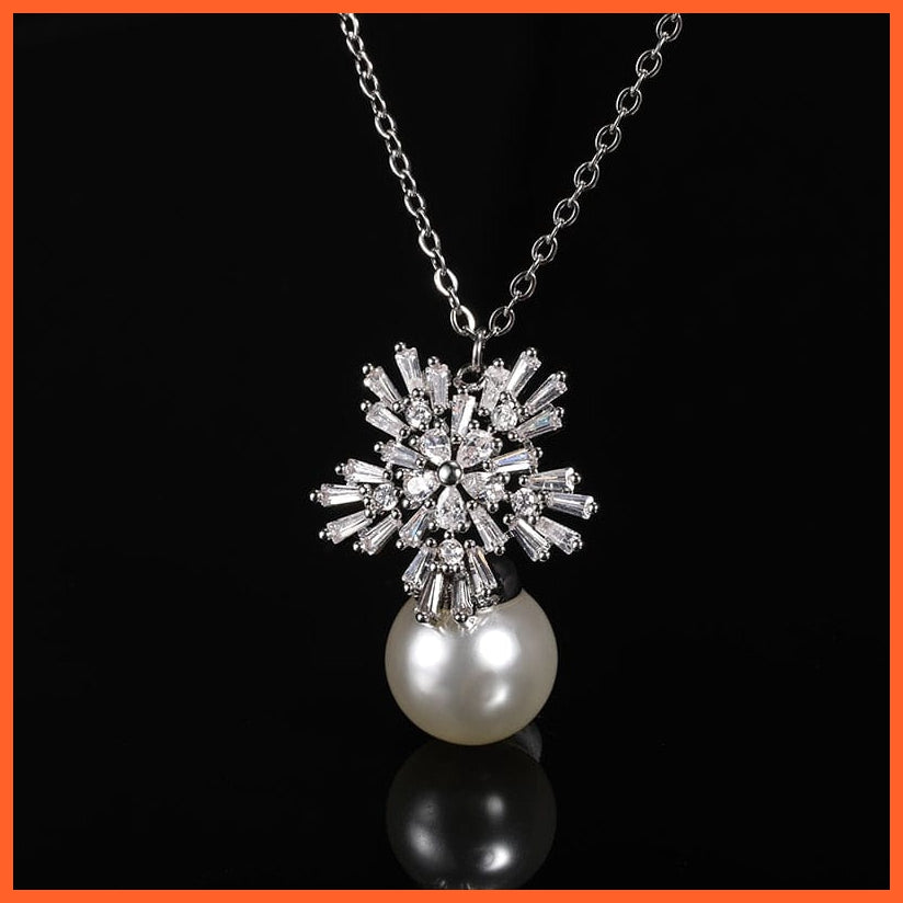 whatagift.com.au N03829P-necklace / CN Pearl Earrings Fashion Snowflake Crystal Earrings For Women | Charm Zircon Jewellery