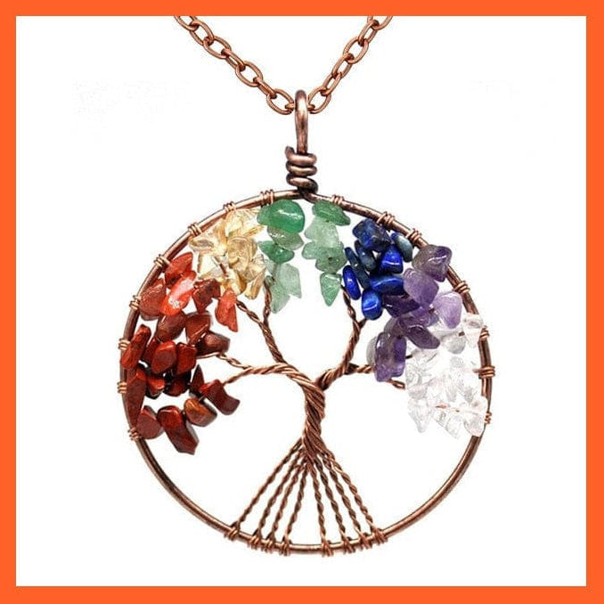 whatagift.com.au Necklaces Chakra Antique Coppe 2 7 Chakras Gemstone Natural Healing Crystals Tree Of Life Pendant Necklace