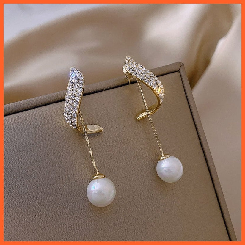 whatagift.com.au New Classic Elegant Imitation Pearl Dangle Earrings For Women | Crystal Long Tassel Exquisite Drop Earring