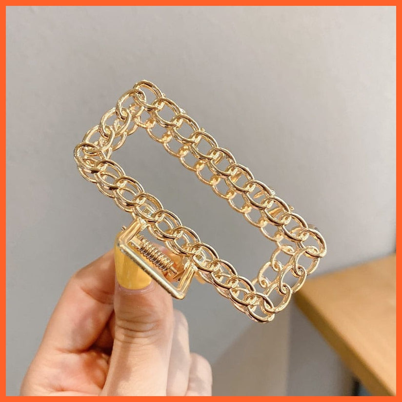 whatagift.com.au No.53 681410 / China / One Size Pearl Hair Claw Clip Set  for Women | Gold Color Metal Hairpins | Geometric Hollow Pincer Barrette Crystal Clip