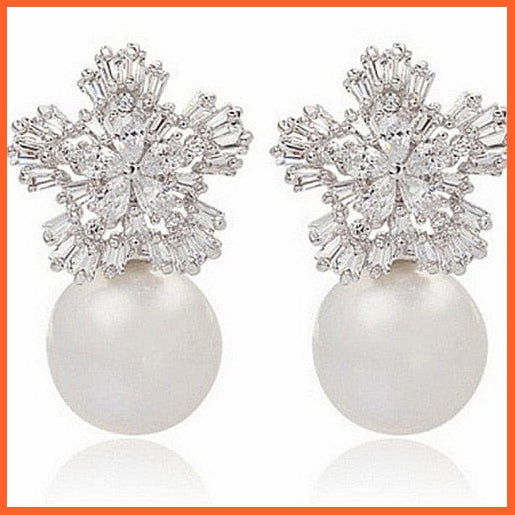 whatagift.com.au NO1 / CN Pearl Earrings Fashion Snowflake Crystal Earrings For Women | Charm Zircon Jewellery