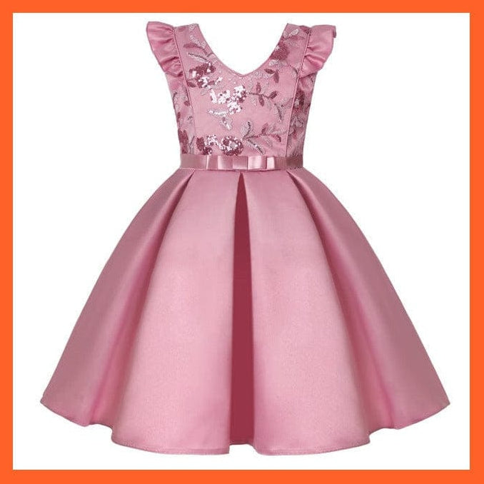 whatagift.com.au Pink / 2-3y(size 100) Girl Flower Sequins Dress For Princess Party