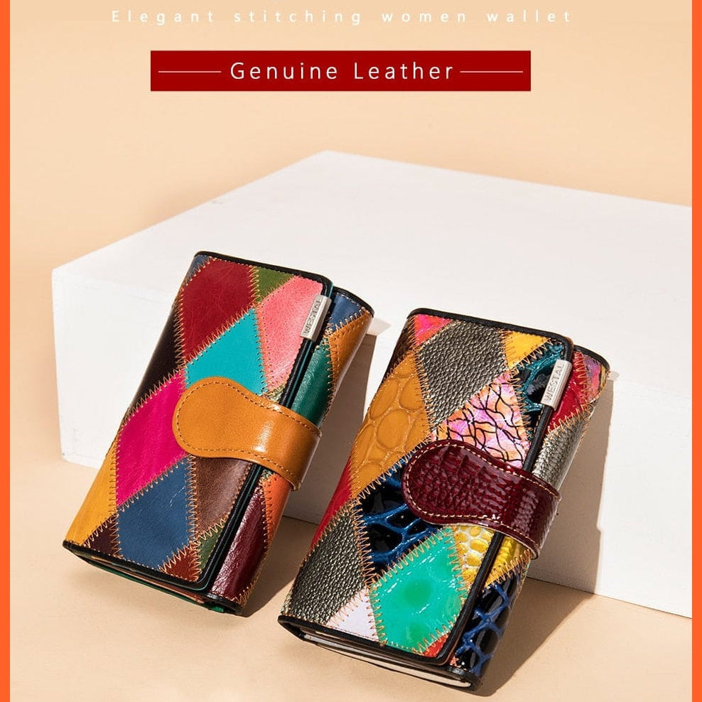 Vintage Crocodile Pattern Genuine Leather Purse For Women | Multicolor Bifold Clutch Purse For Women | whatagift.com.au.