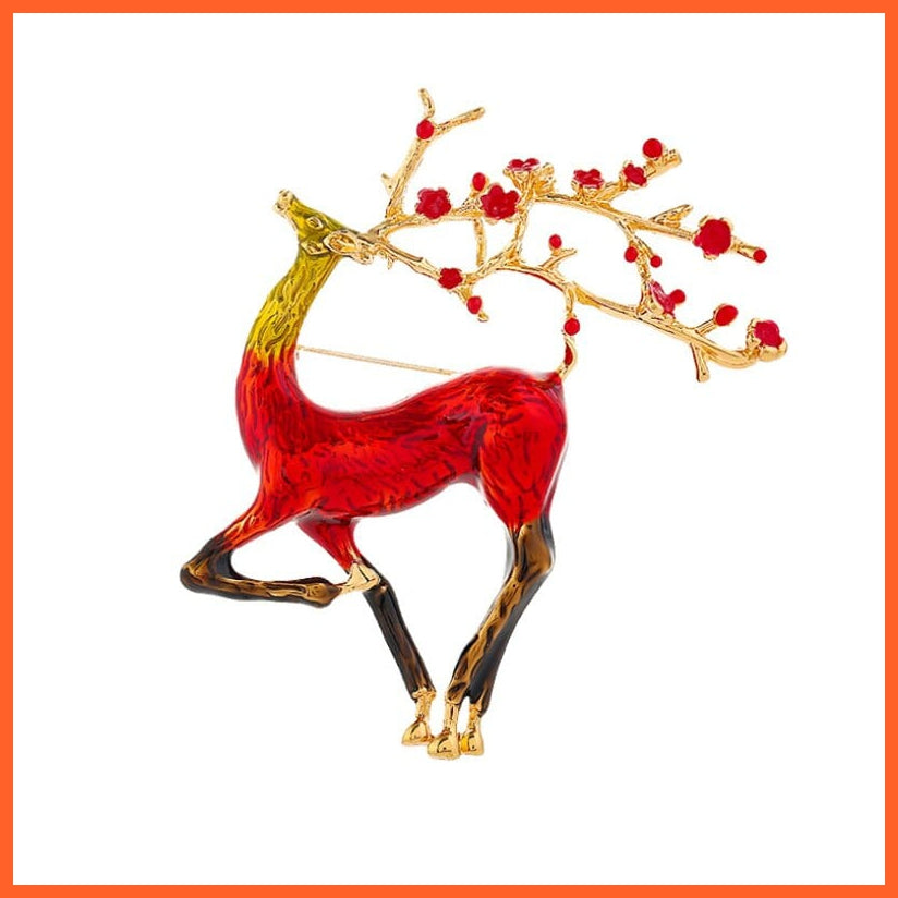 whatagift.uk red Christmas Deer Enamel Reindeer Brooch