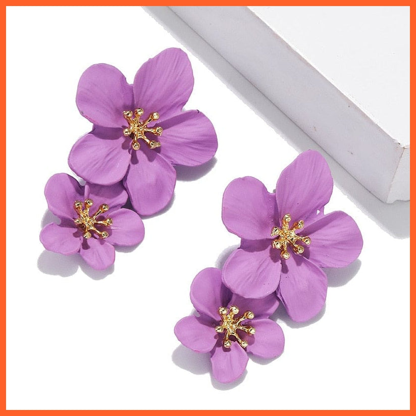 whatagift.com.au Red Flower Earrings For Women | Double Layers Statement Hanging Earrings