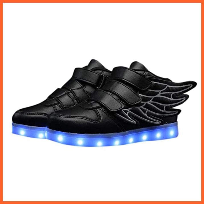 unbranded Shoes Unisex Black Flying Led Shoes For Kids With Wings | Black Wings Shoes For Boys And Girls