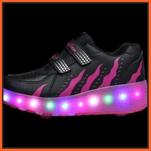 Led Pink And Black Stripes Roller Shoes | Luminous Light Shoes With Wheels | whatagift.com.au.
