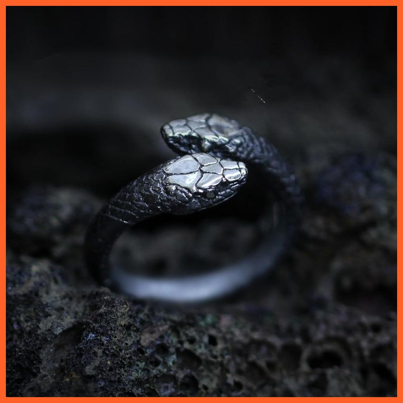 Unisex Double Snake Stainless Steel Ring Gothic Reptile Jewelry | whatagift.com.au.