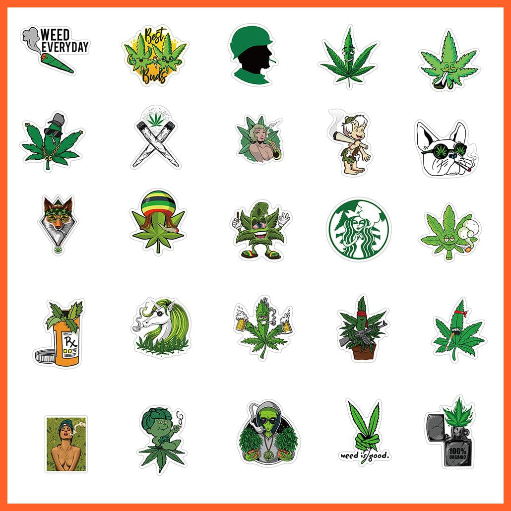 whatagift.com.au Stickers 10/30/50PCS Funny Characters Leaves Weed Smoking Graffiti Stickers