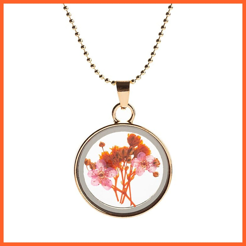 whatagift.com.au T 1Pcs Round Clear Pressed Preserved Fresh Flower Charms Resin Pendants | Rose Petal Pendant Chain Necklace