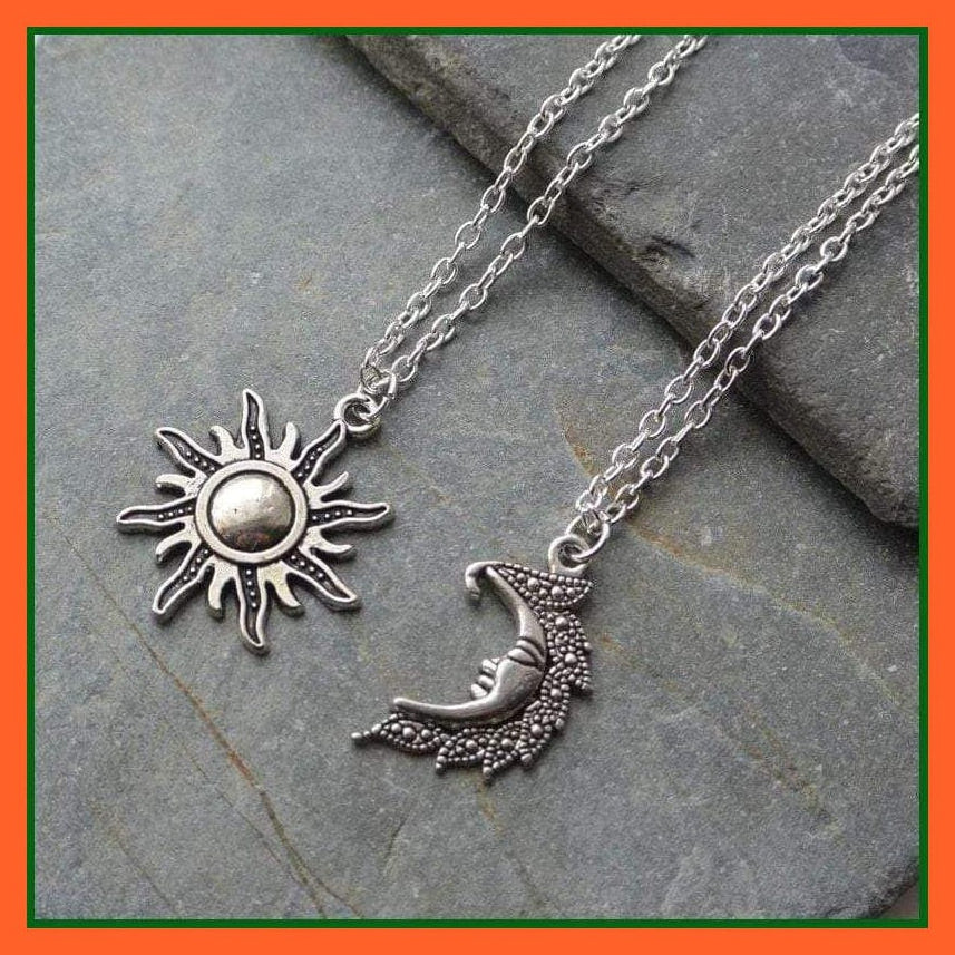 whatagift.com.au Tarot Cards Silver Plated Moon And Sun Necklaces With Chain