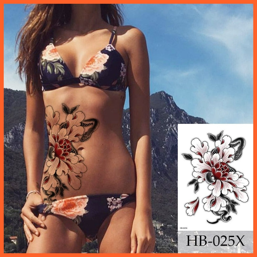 Arm Sleeve Tattoo Women Sexy Back Stickers | Body Art  Flower Snake Leaves Pattern Temporary Tattooss | whatagift.com.au.