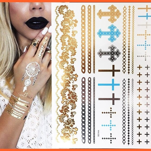 Christian Cross Style Temporary Tattoo With Gold Flash Tattoo Stickers | whatagift.com.au.