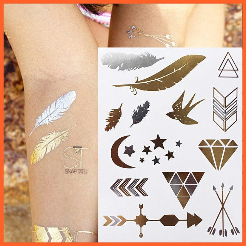Metallic Temporary Tattoo Swallow Gold Silver Flash Tattoos For Women Party Body Art | whatagift.com.au.