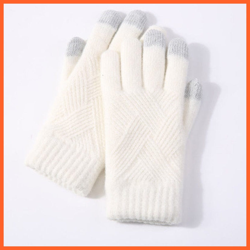 whatagift.com.au Unisex Gloves White / One Size Winter Knitted Full Finger Gloves | Woolen Touch Screen Cycling Driving Gloves
