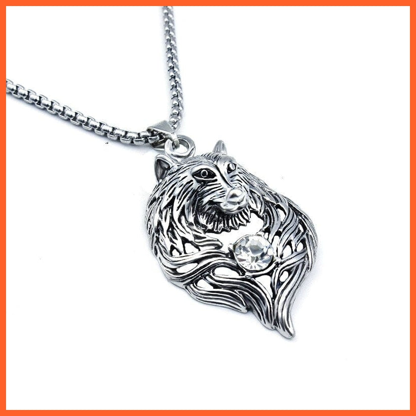 whatagift.uk White / 60cm Stainless Steel Wolf head Pendant Necklace Chain