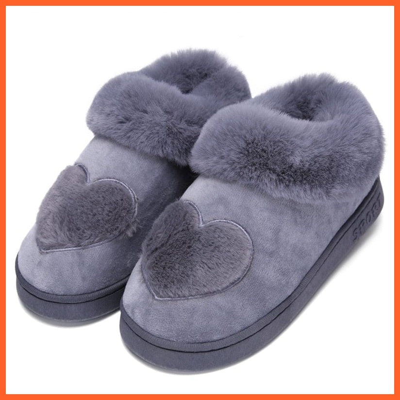 whatagift.com.au Women Cotton Soft Heart-Shaped Warm Plush Winter Fur Slippers