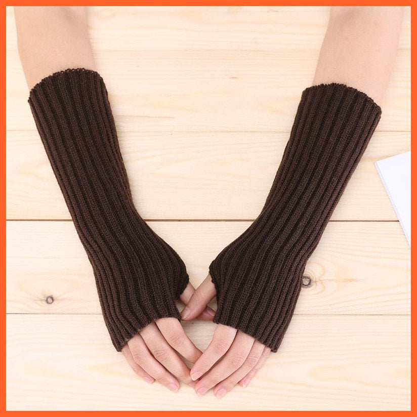 whatagift.com.au Women's Gloves coffee / length-30cm New Women Fingerless Gloves Goth Knitted Arm Warmers |  Anime Cosplay Accessories