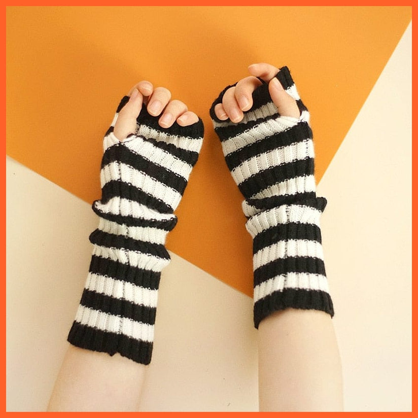 whatagift.com.au Women's Gloves white black / One Size / China Long Fingerless Women‘s Mitten Winter Warmer | Knitted Arm Sleeve Gothic Gloves