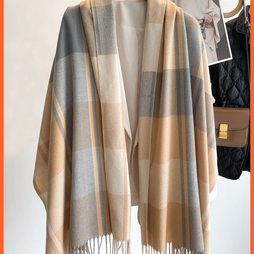 whatagift.com.au Women's Scarf WT60-1 Luxury Plaid Winter Warm Scarf Cashmere Long Pashmina | Female Tassel Shawl Wraps