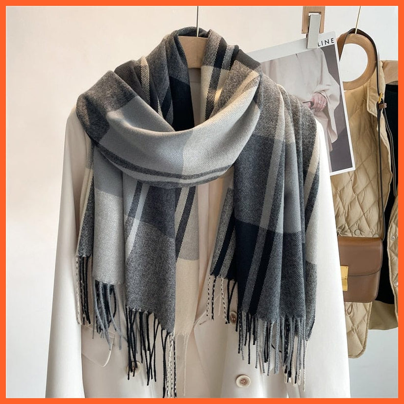 whatagift.com.au Women's Scarf WT60-5 Luxury Plaid Winter Warm Scarf Cashmere Long Pashmina | Female Tassel Shawl Wraps