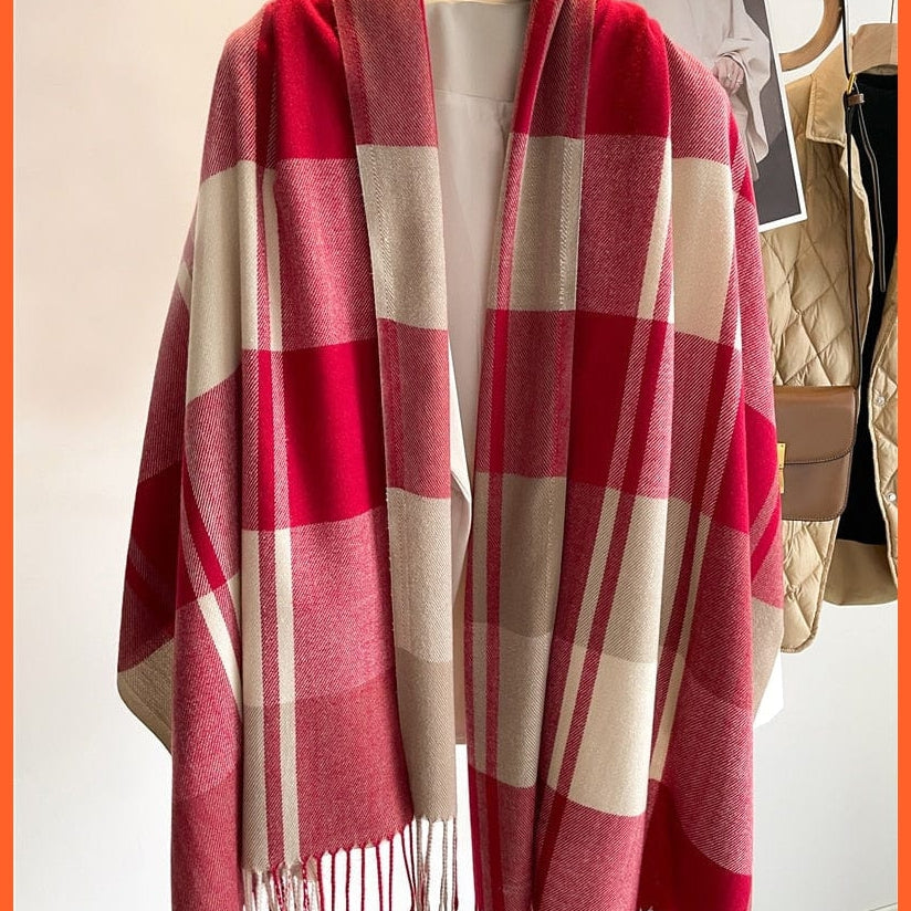 whatagift.com.au Women's Scarf WT60-6 Luxury Plaid Winter Warm Scarf Cashmere Long Pashmina | Female Tassel Shawl Wraps