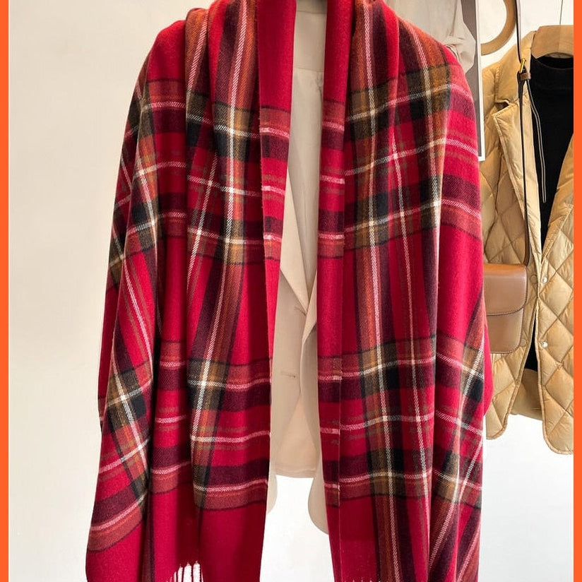 whatagift.com.au Women's Scarf WT61-4 Luxury Plaid Winter Warm Scarf Cashmere Long Pashmina | Female Tassel Shawl Wraps