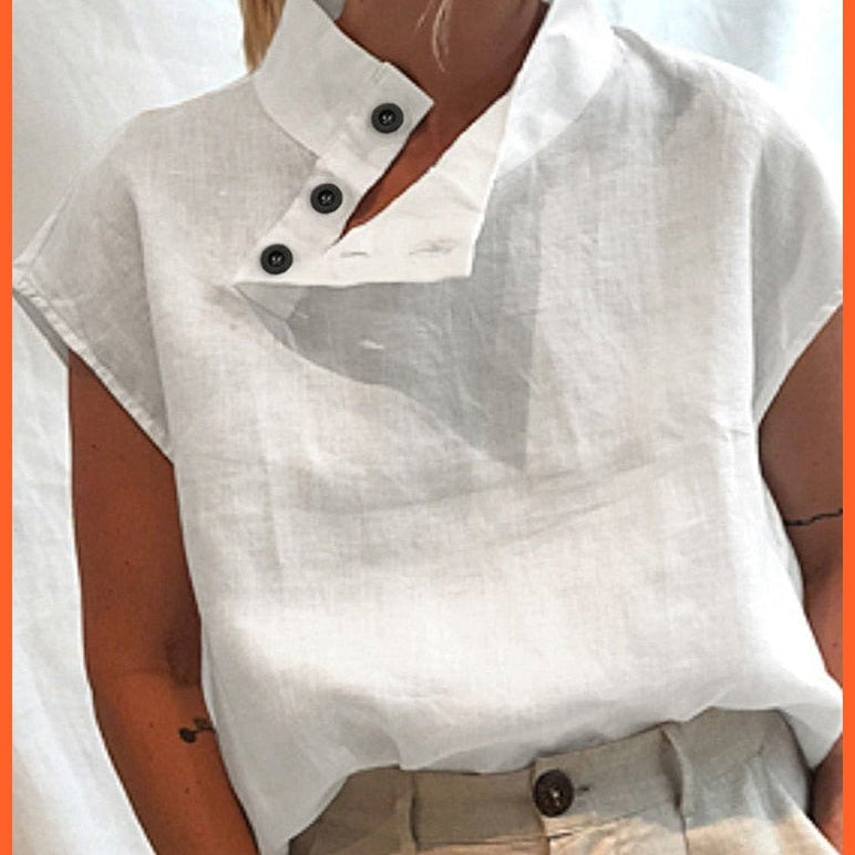 whatagift.com.au Women Short Sleeve Cotton Linen Shirts