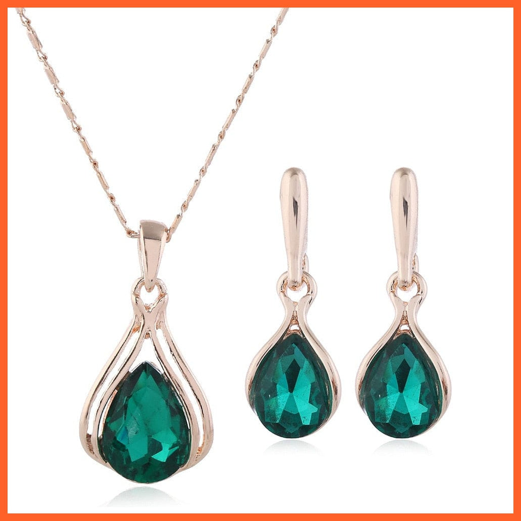 whatagift.com.au X1059-green / China / 45cm Blue Green Water Drop Crystal Earrings Necklace Set For Women